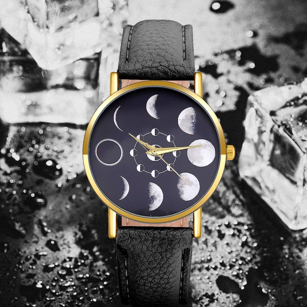 Vegan leather MOON dial quartz analog watch - Picture 3 of 7